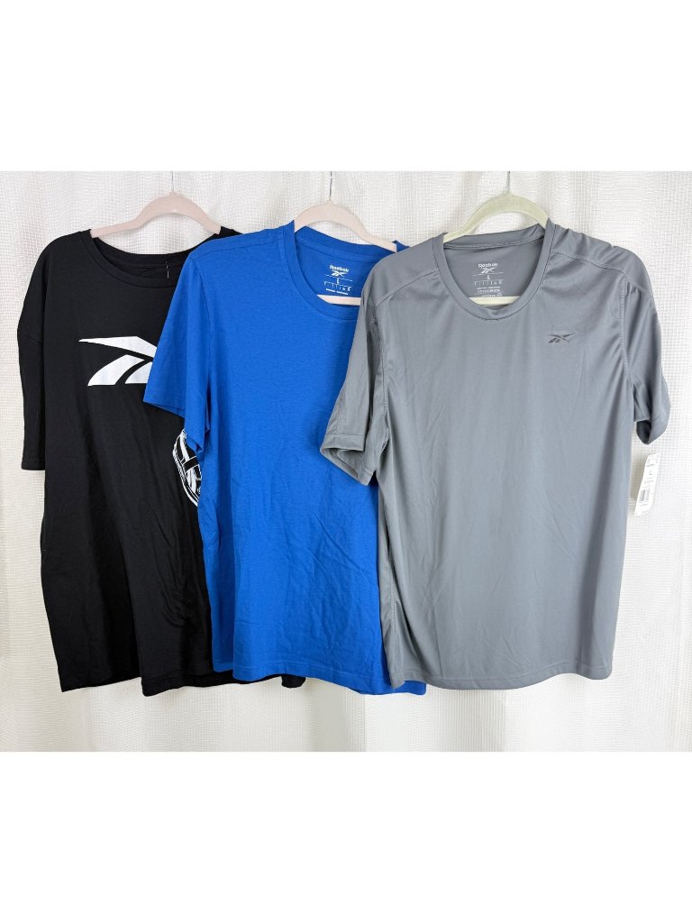 Reebok Mens Graphic Performance T Shirts Size Large Black Blue Grey Bundle Of 3